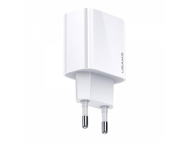 Cargador USAMS T34 20W PD vista lateral enchufes