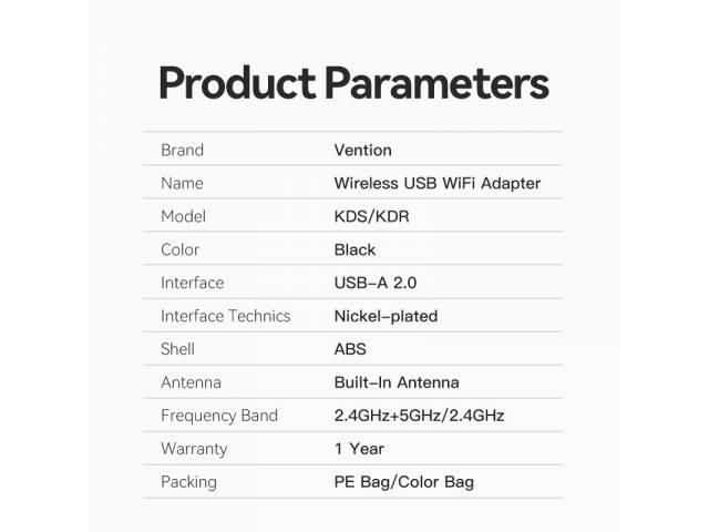Vention KDSB0 especificaciones técnicas Product Parameters