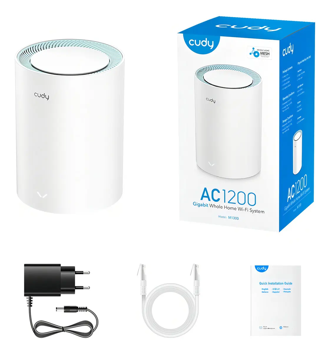 Cudy M1300 AC1200 Mesh WiFi unidad y caja contenido