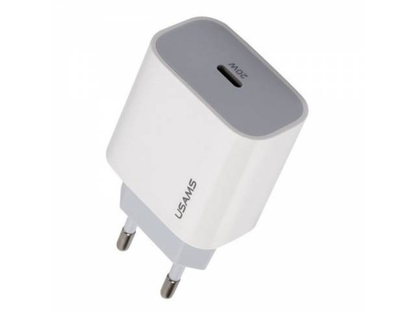 Cargador USAMS T34 20W detalle puerto USB-C gris
