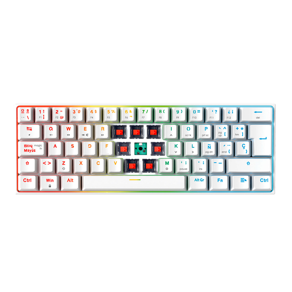 Teclado Fantech Mecánico 60% MAXFIT61 Blanco Red Switch