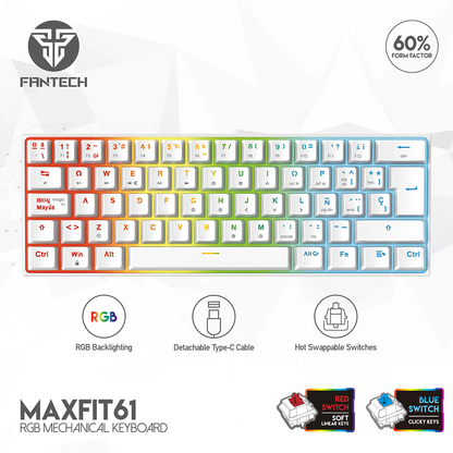 Teclado Fantech Mecánico 60% MAXFIT61 Blanco Red Switch